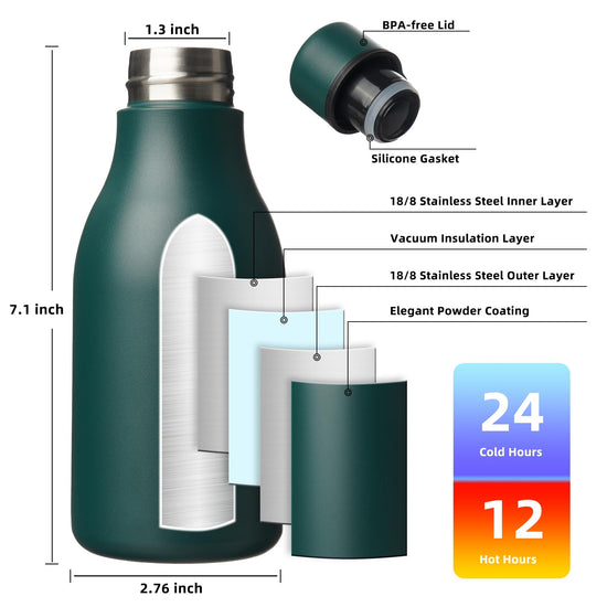 BJPKPK thermos — 18oz stainless steel insulated water bottle with strap