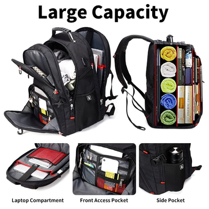 SHRRADOO travel backpack with combination lock for 17 inch laptops, 50L capacity