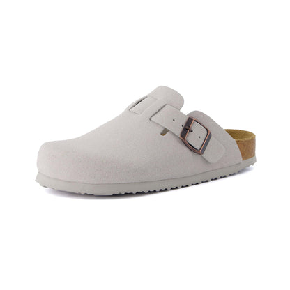 CUSHIONAIRE Hana clogs — Comfortable vegan suede with cork footbed and arch support