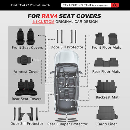 TTX lighting seat covers - custom fit waterproof black faux leather for Toyota RAV4 2019-2025