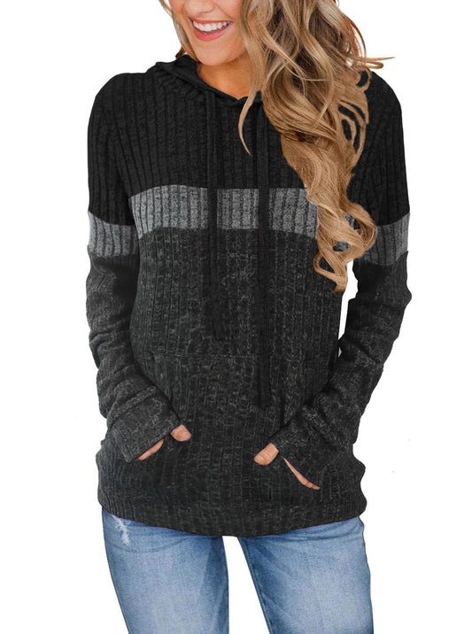 MixShe women’s color block knit hoodie — casual long sleeve pullover with pocket