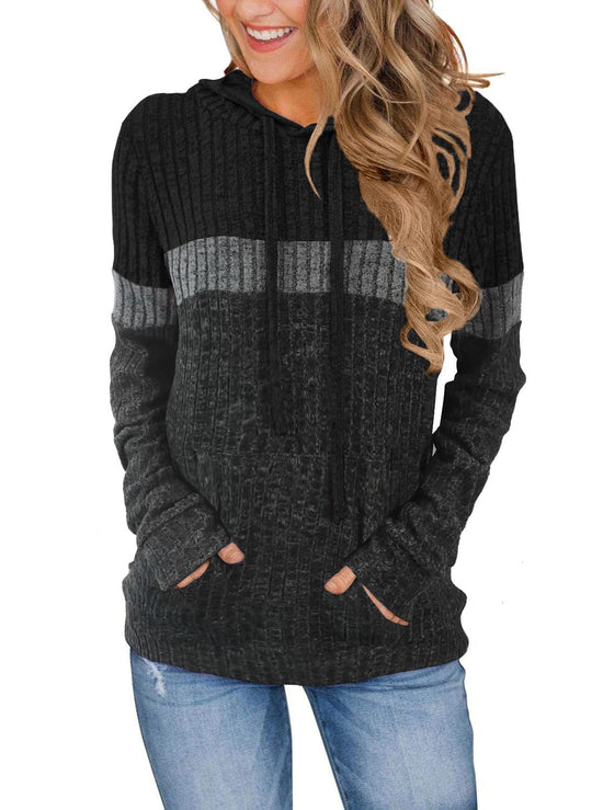 MixShe women’s color block knit hoodie — casual long sleeve pullover with pocket