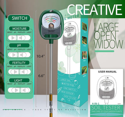 AiGerdinn soil moisture meter - 4-in-1 soil tester for plants and garden use.