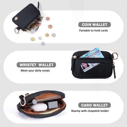 Handbag — Nylon dual pouch wristlet wallet with RFID protection and ID window