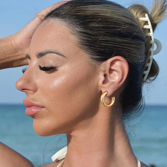 Gacimy chunky hoop earrings — 14K gold plated, 925 sterling silver post hoops for women
