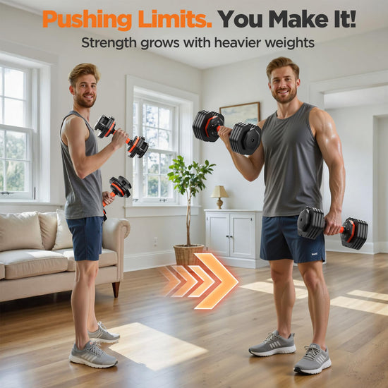 Dumbbell set — Adjustable weights with storage box and anti-slip grip 110lbs/50lbs
