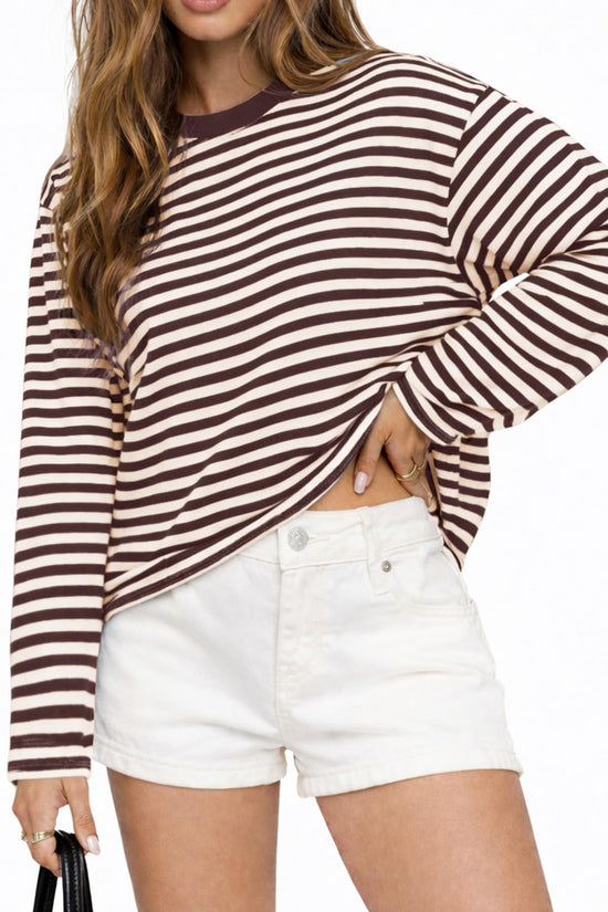Shirt — Oversized striped long sleeve crewneck top by CHYRII