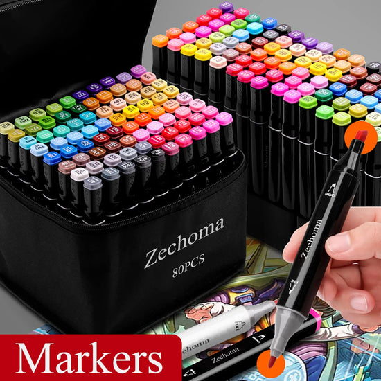 Marking pen — Zechoma dual tip alcohol markers in 80/120/262 colors