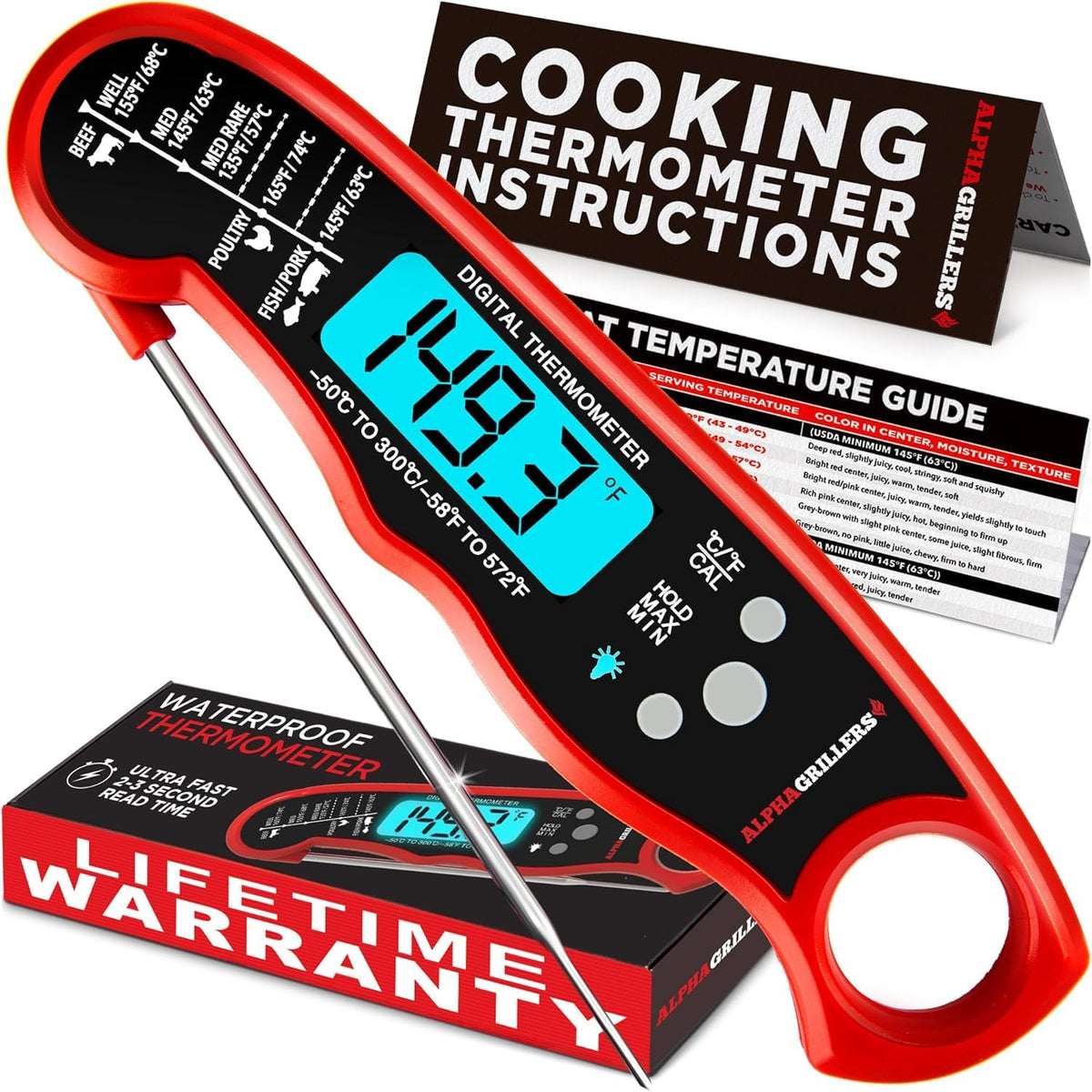 Alpha Grillers meat thermometer – instant read digital cooking thermometer for grilling