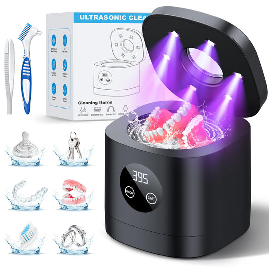 COBEEK Ultrasonic Retainer Cleaner Machine, 52kHz Ultrasonic Dental Cleaner for Mouth Guard, Night Guard, Braces, Toothbrush Heads, Jewelry, Retainer Cleaner with 250ML Capacity & Cleaning Brush, Black