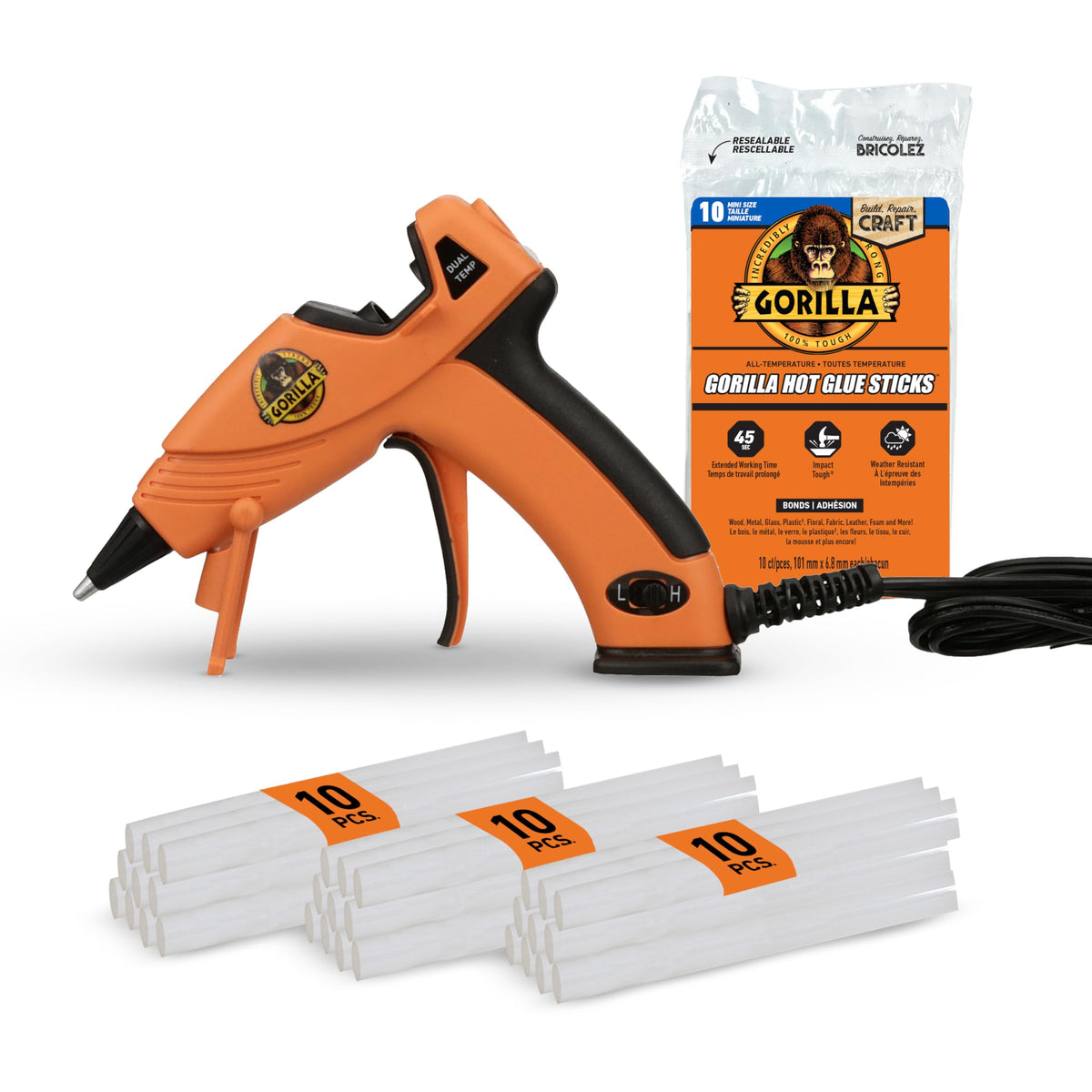 Gorilla hot glue gun — Dual temp with precision nozzle and easy squeeze trigger