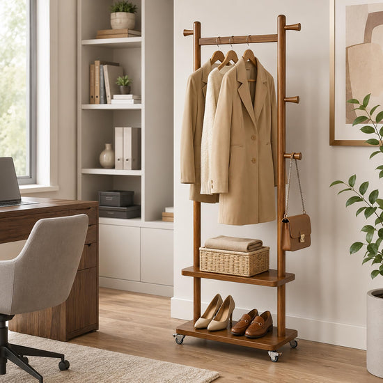 Taitiy clothes rack with wheels and shelves for bedroom and entryway