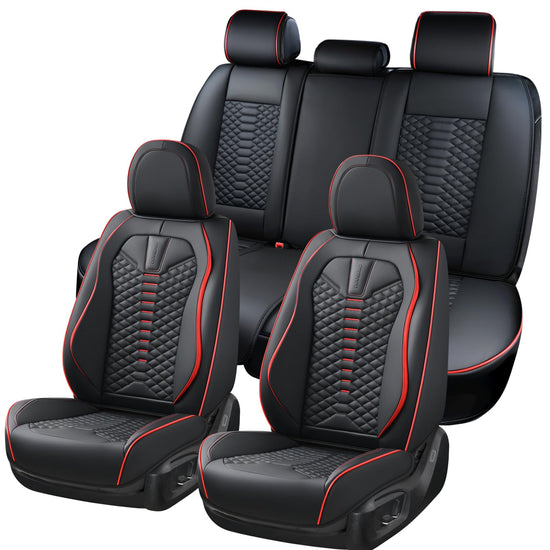 Coverado seat covers - waterproof nappa leather for 5-seat cars in black and red