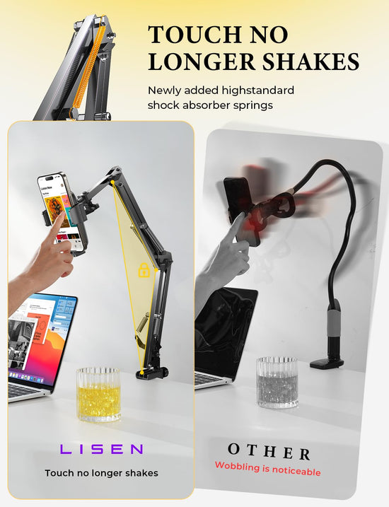 LISEN gooseneck phone holder — flexible arm clamp for desk and bed