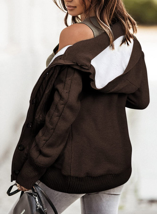 Sidefeel women's sweater — hooded fleece lined cardigan for winter