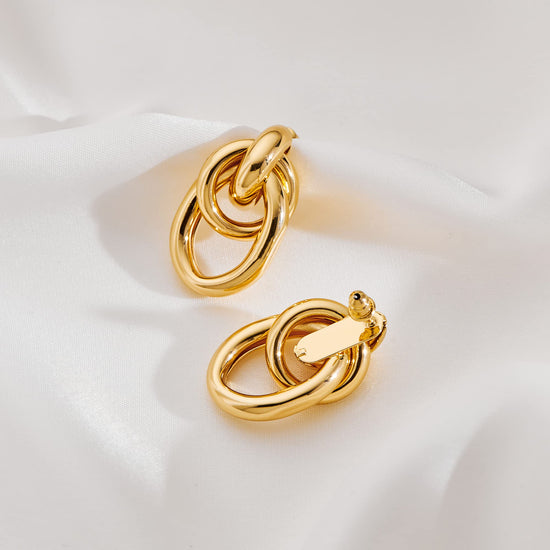 Gold chunky earrings — geometric knot link drop dangle design in 14K gold plated finish