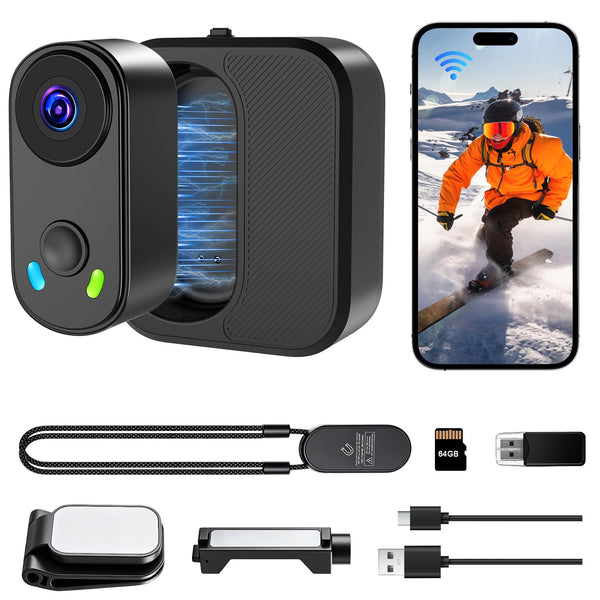UYIKOO Mini Body Action Camera with Charging Case, FHD 2K, 64GB Thumb Size Small POV Camera with WiFi, 360min Runtime, Tiny Wearable Magnetic Camcorder for Work Vlogging Travel Pet Cycling