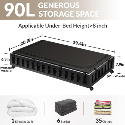 Gashell under bed storage boxes with wheels - bamboo design, 2 pack, 39”x20”x7.8”