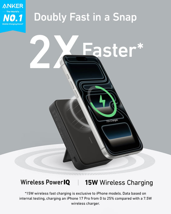 Anker MagGo power bank — 15W MagSafe-compatible portable charger with stand and display