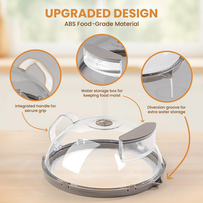 Microwave splatter cover - upgraded with water steamer and integrated handle