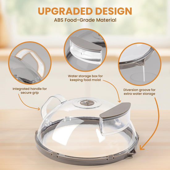 Microwave splatter cover - upgraded with water steamer and integrated handle