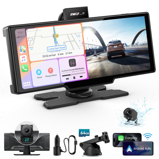 GPS or navigation system — Portable Apple Carplay screen with 10 inch display and 4K dash cam