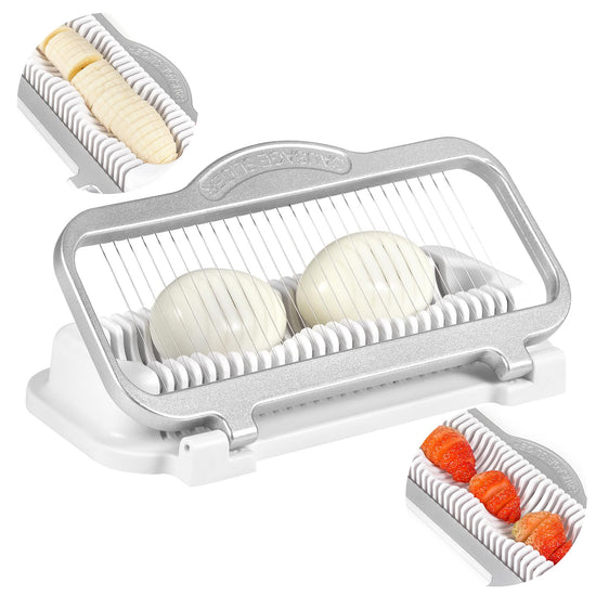 Food slicer — Heavy duty aluminium and stainless steel design with dishwasher safe features.