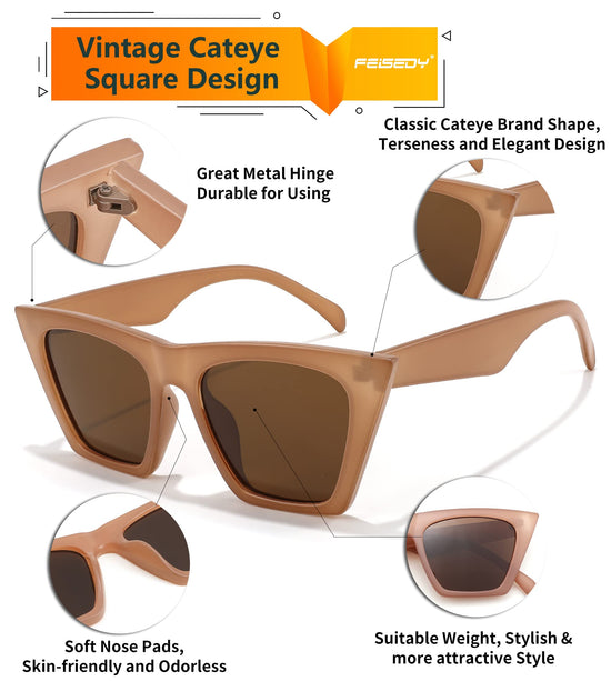FEISEDY vintage square cat eye sunglasses with trendy design B2473