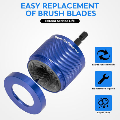 DDayuanwei 1/2" & 3/4" & 1" Copper Pipe Cleaner for Drill, with 1/4 Hex Shank & 3 Stainless Steel Wire Brushe, for Cleaning Rust, Stains, Paint on Copper Pipes and Various Metal Pipes(Blue)