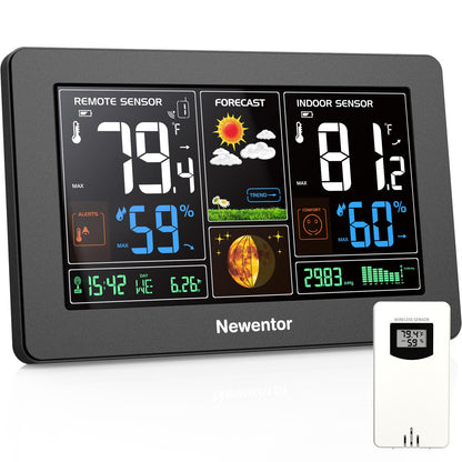 Newentor weather station — wireless indoor outdoor thermometer with color display and atomic clock