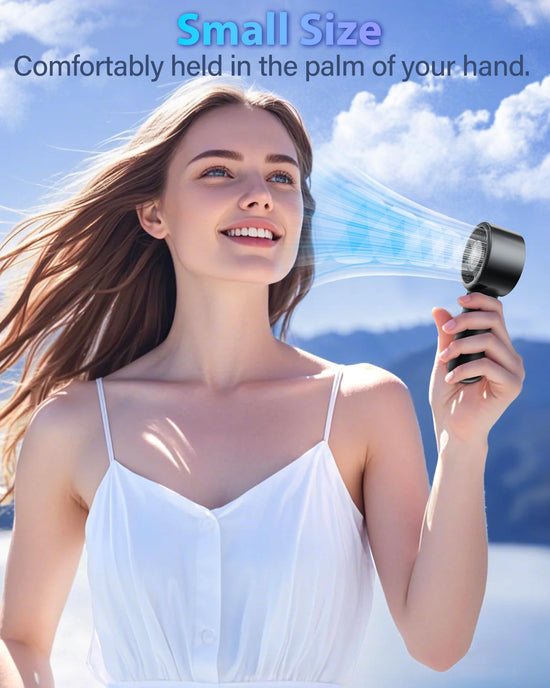 AUIIAH portable handheld fan - small turbo design with lanyard and USB rechargeable features