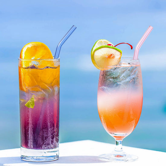 10 Pcs reusable bent glass drinking straws - shatter resistant with cleaning brushes set of 10.
