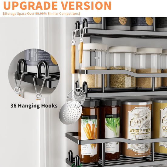 MSERCUOR storage rack — over the door design with adjustable baskets and spice rack