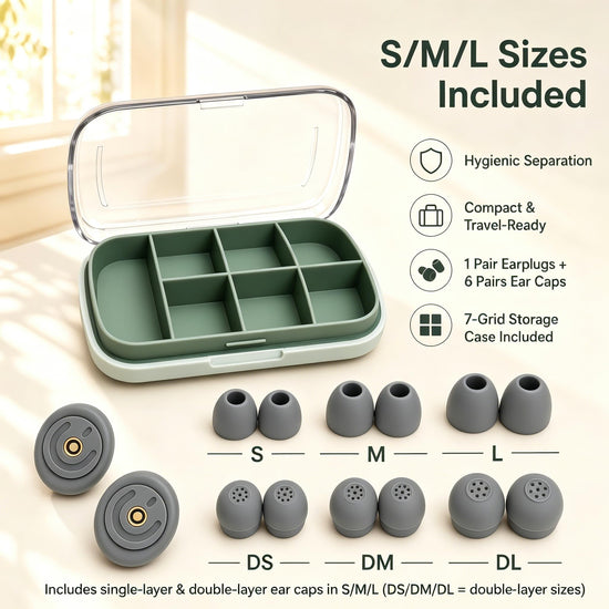 Soft Reusable Silicone Sleep Ear Plugs,50dB Noise Reduction Single & Double Layer S/M/L Tips,Noise Block for Snoring Side Sleepers Airplane Concert Shooting with Storage Case