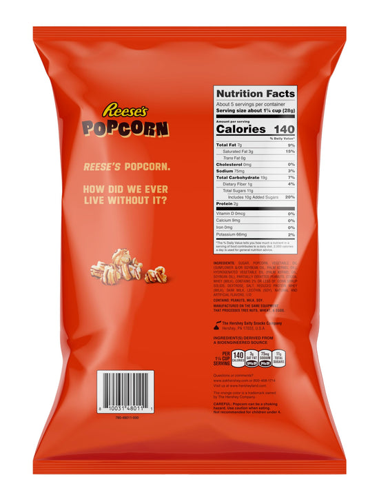 Reese's popcorn — popcorn coated in chocolatey drizzle and peanut butter crème