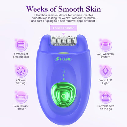 Epilator — Cordless device with shaver head and trimmer for smooth results