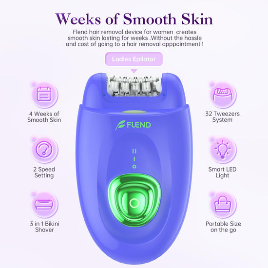 Epilator — Cordless device with shaver head and trimmer for smooth results