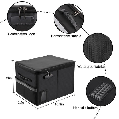 TOMKID storage box — fireproof design with lock and handle for documents and files
