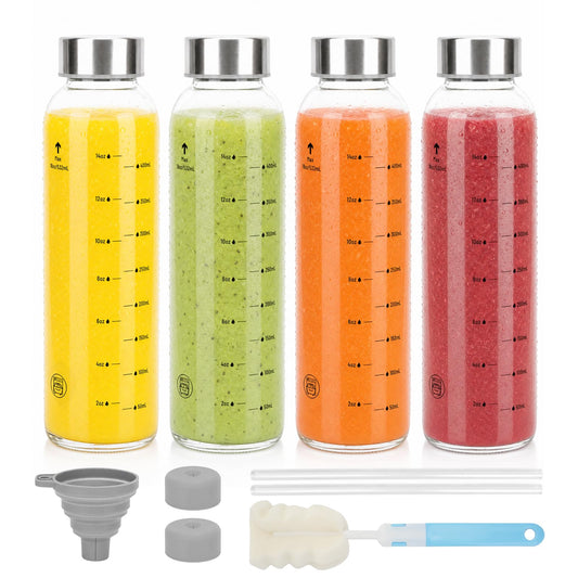 Luxfuel glass water bottle with stainless steel cap, 18 oz, BPA free, leak proof