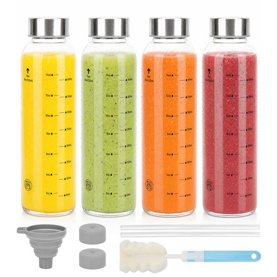 Luxfuel glass water bottle with stainless steel cap, 18 oz, BPA free, leak proof