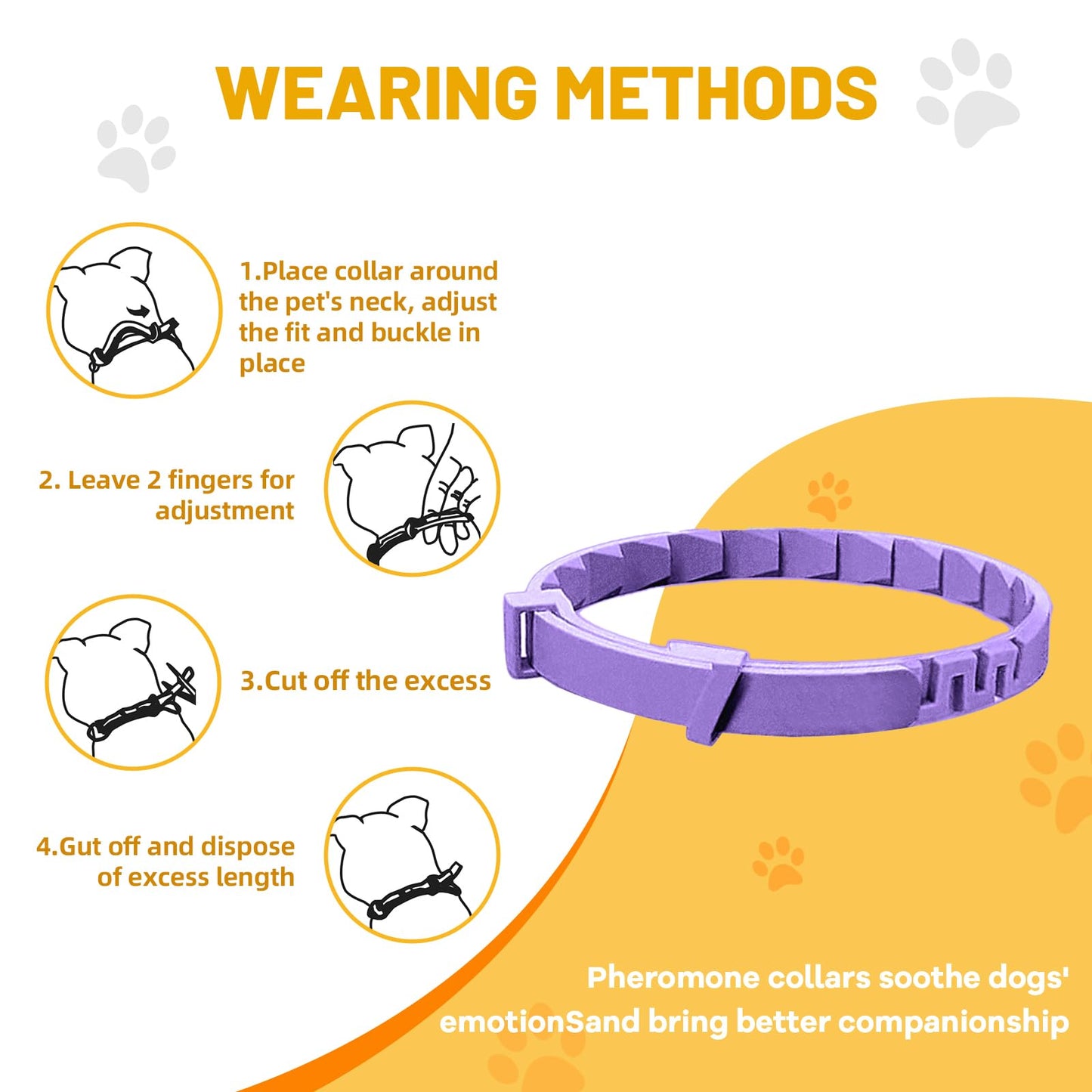 Calming Collar For Dogs 4 Packs, Effectively Relieves Anxiety from Noise, Separation, New environment, Fireworks, Adjustable 25” Flexible, Lasts 60 Days, Purple, Suitable for All Dog Sizes & Ages