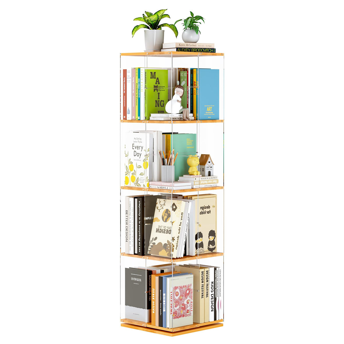 TAKEKIT bookshelf — 360 degree rotating design with clear acrylic and solid wood