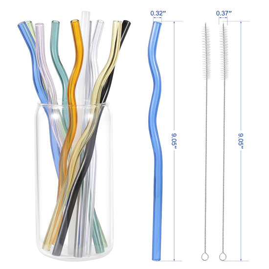 Drinking straw — Reusable colorful glass straws with cleaner brushes
