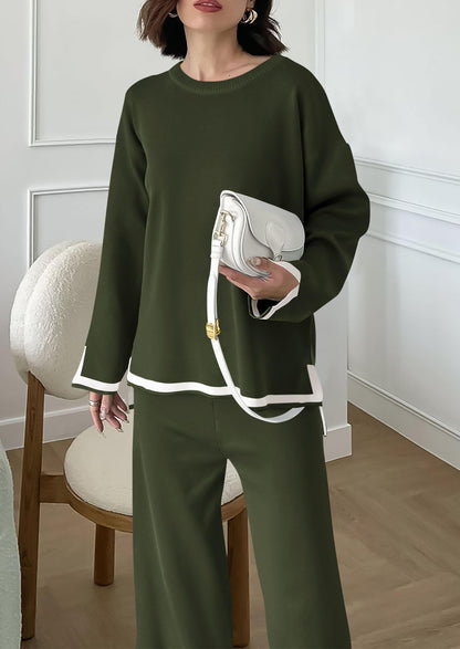 PRETTYGARDEN coordinated outfit — women's fall knit sweater set with wide leg pants