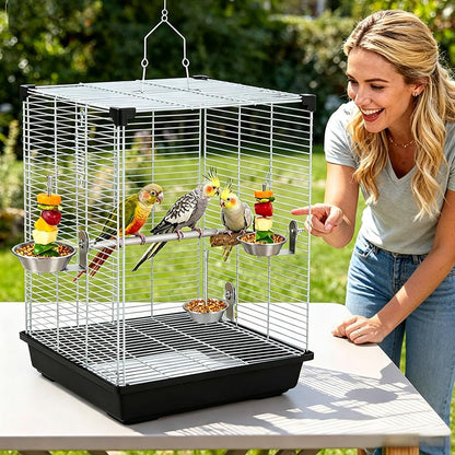 Set of 1 Bird Cage Feeder for Vegetable & Fruit, Parrot Fruit Holder with Dish Bowl Design to Keep Clean, No Mess Bird Food Veggies Skewer for Parakeets, Cockatiels, Lovebirds, Budgies, Conures