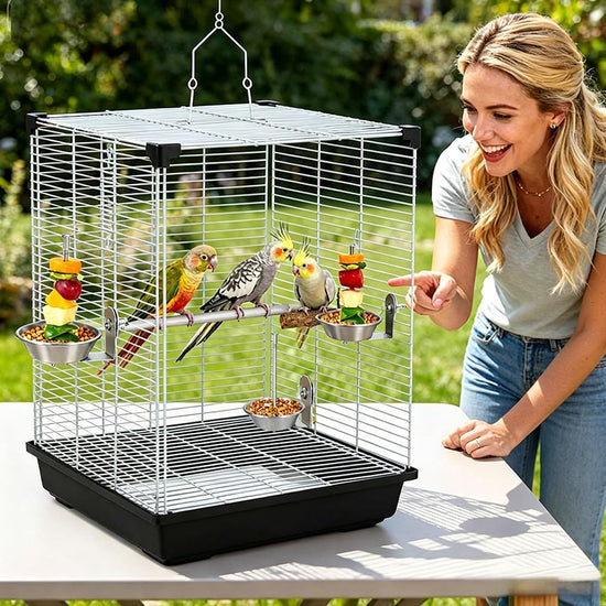 Set of 1 Bird Cage Feeder for Vegetable & Fruit, Parrot Fruit Holder with Dish Bowl Design to Keep Clean, No Mess Bird Food Veggies Skewer for Parakeets, Cockatiels, Lovebirds, Budgies, Conures