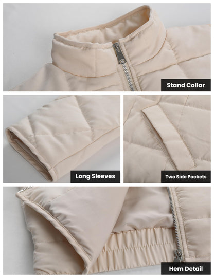 Wefebi women's coat - Lightweight quilted design with pockets and stand collar