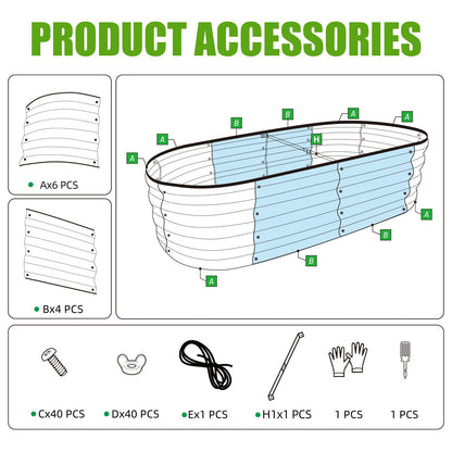 Oval Galvanized Raised Garden Bed — Set of 2, 4×2×1 ft, White
