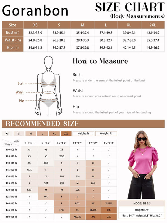 Shirt — Puff short sleeve knit crew neck top for women