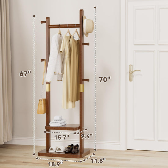 Taitiy clothes rack — freestanding design with shelves and hooks for storage